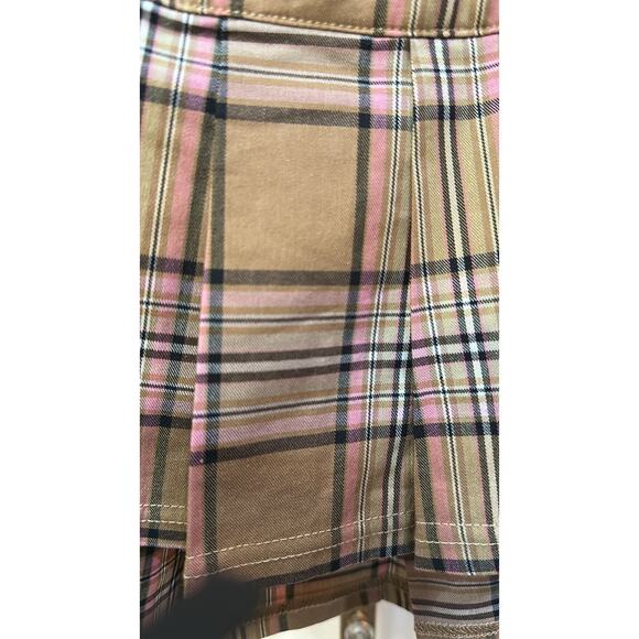 Dolls Kill New Pink Plaid Brown Pink Micro Mini Skort SMALL - Picture 4 of 5